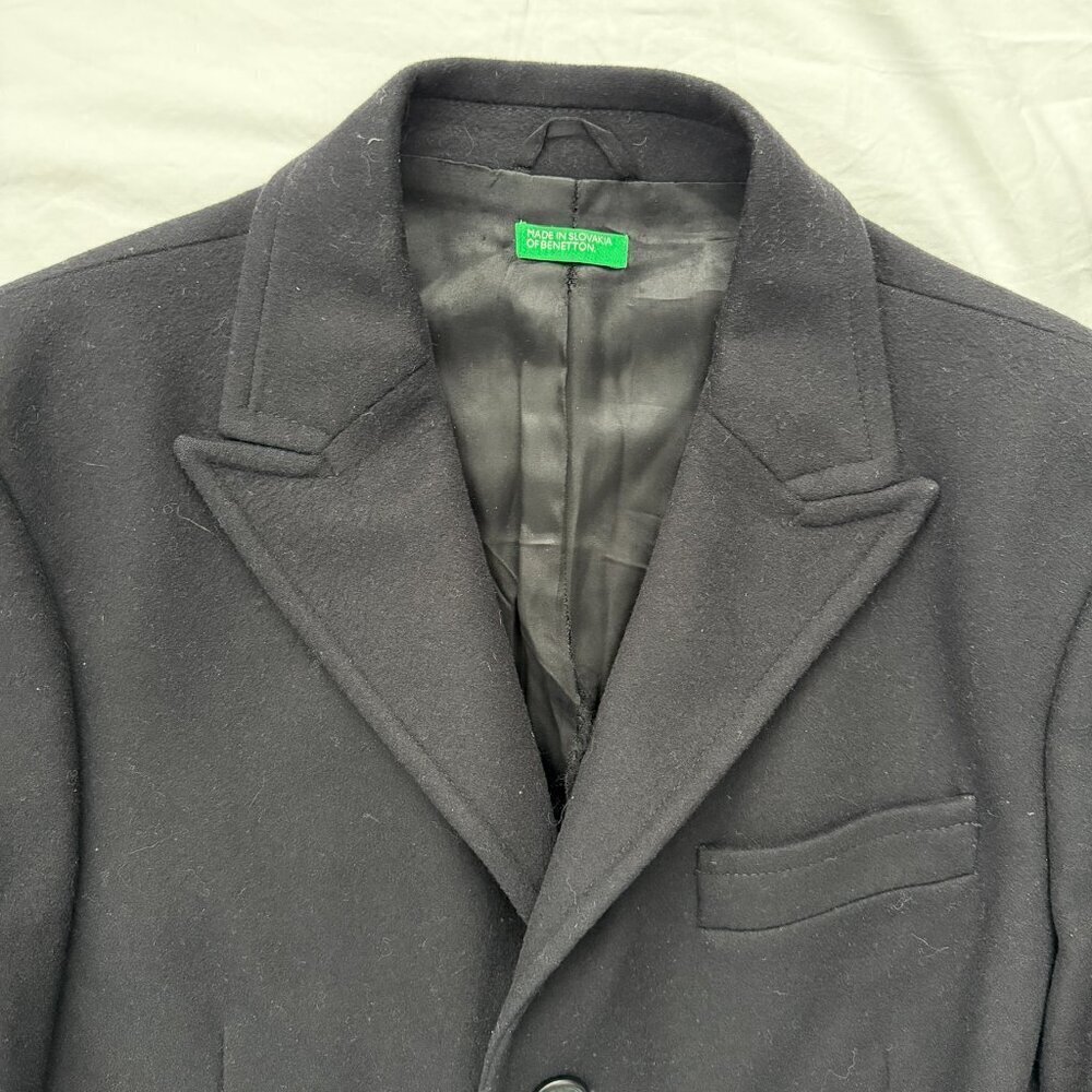 BENETTON Wool Button Front Long Dress Coat Black Large Sz 50 - Picture 4 of 16
